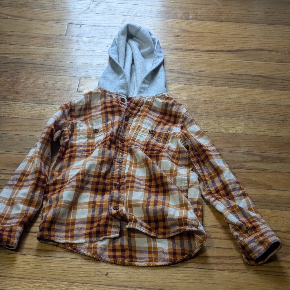 Children's Place Orange Plaid Button Up Sweater Hoodie